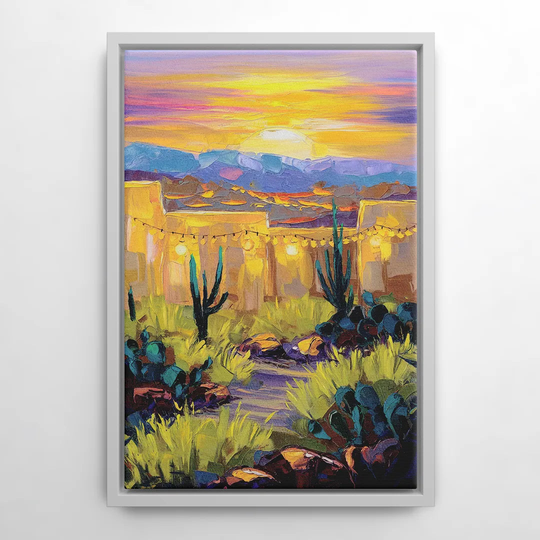Santa Fe Sunlit Horizon - White Frame Canvas