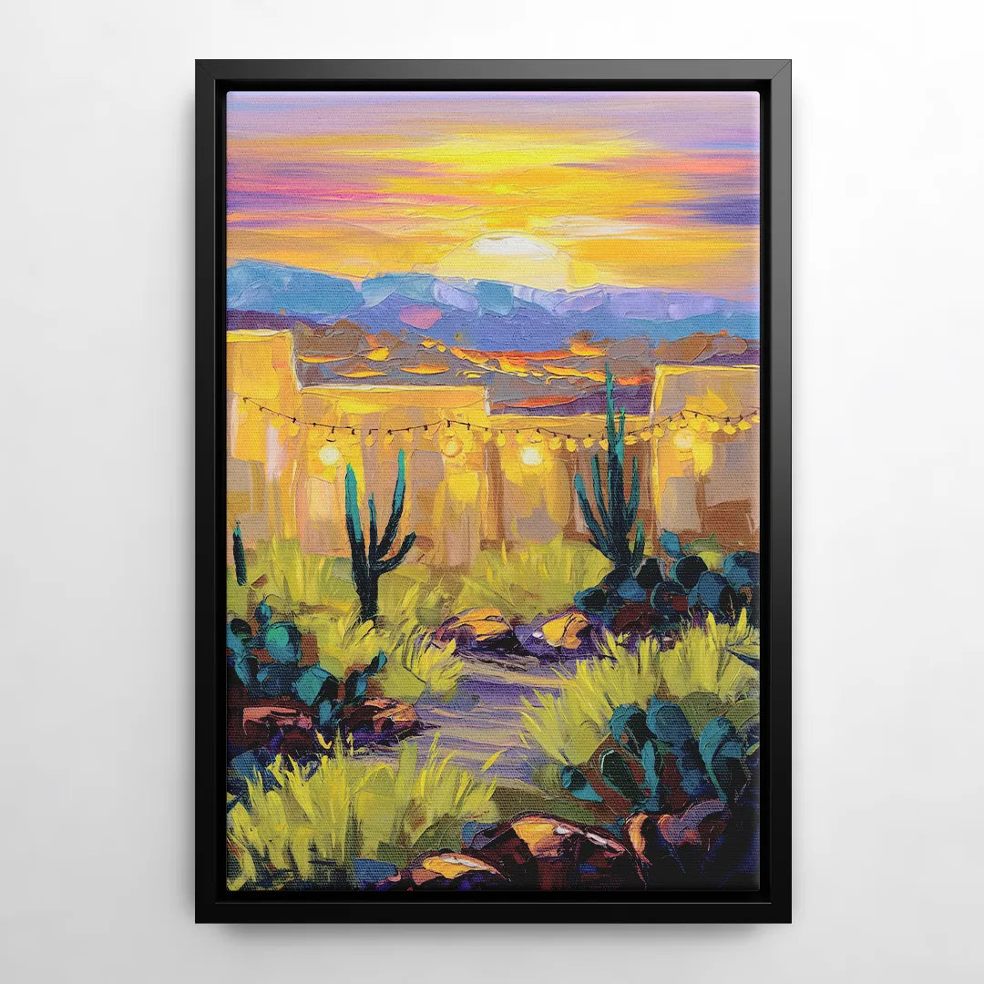 Santa Fe Sunlit Horizon - Black Frame Canvas