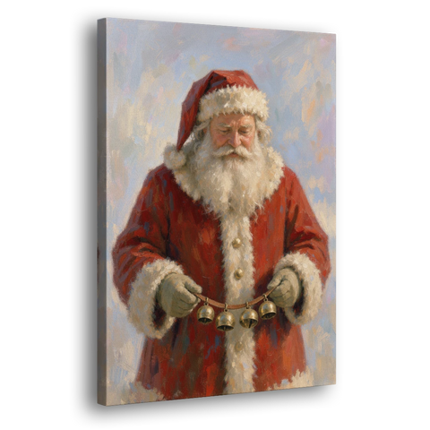 Santa Painting on Canvas with Sleigh Bells - Canvas Wall Art