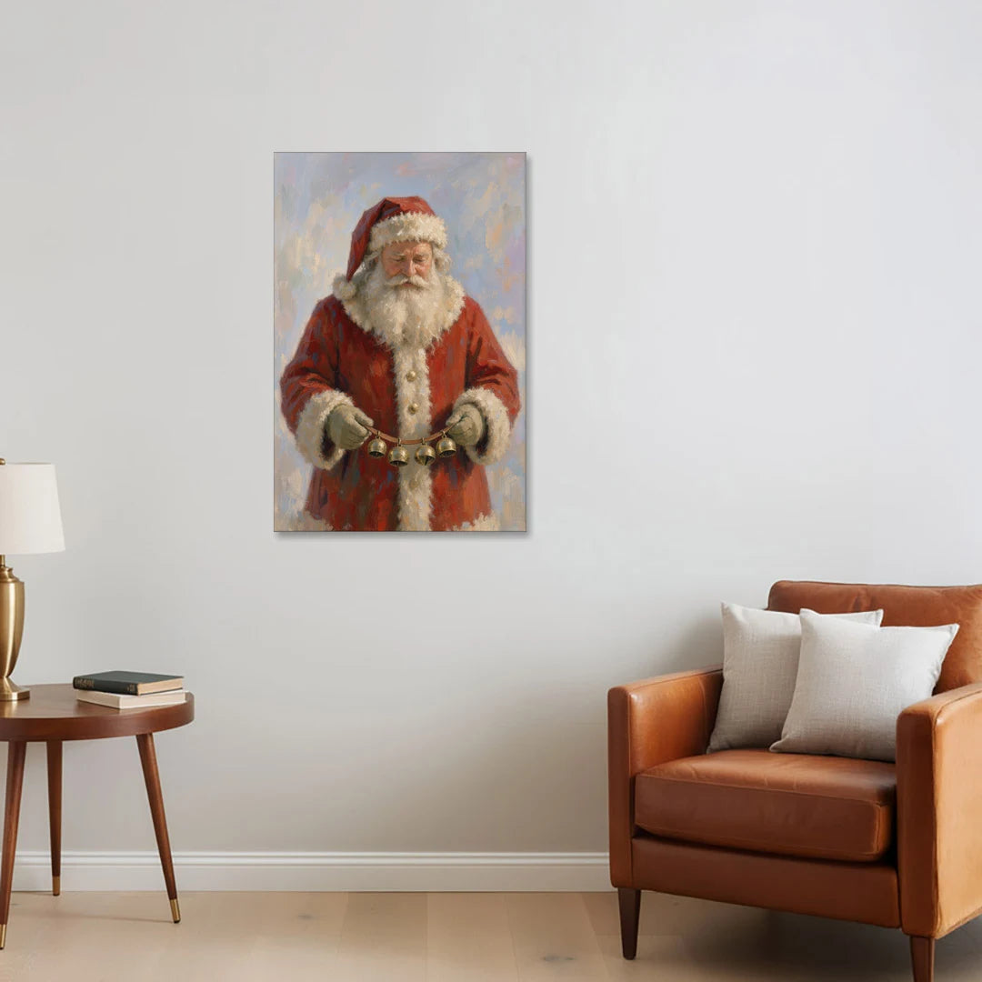 Santa Painting on Canvas with Sleigh Bells - Canvas Wall Art - Sofa - 24x36
