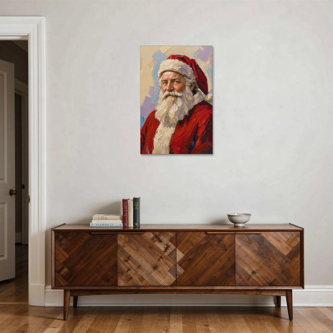 Santa Portrait Painting in Lavender and Red - Canvas Wall Art - Coffee Table - 24x36