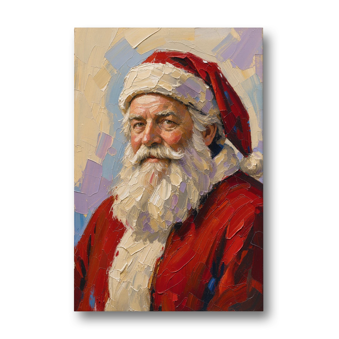 Santa Portrait Painting in Lavender and Red - Canvas Wall Art - Front