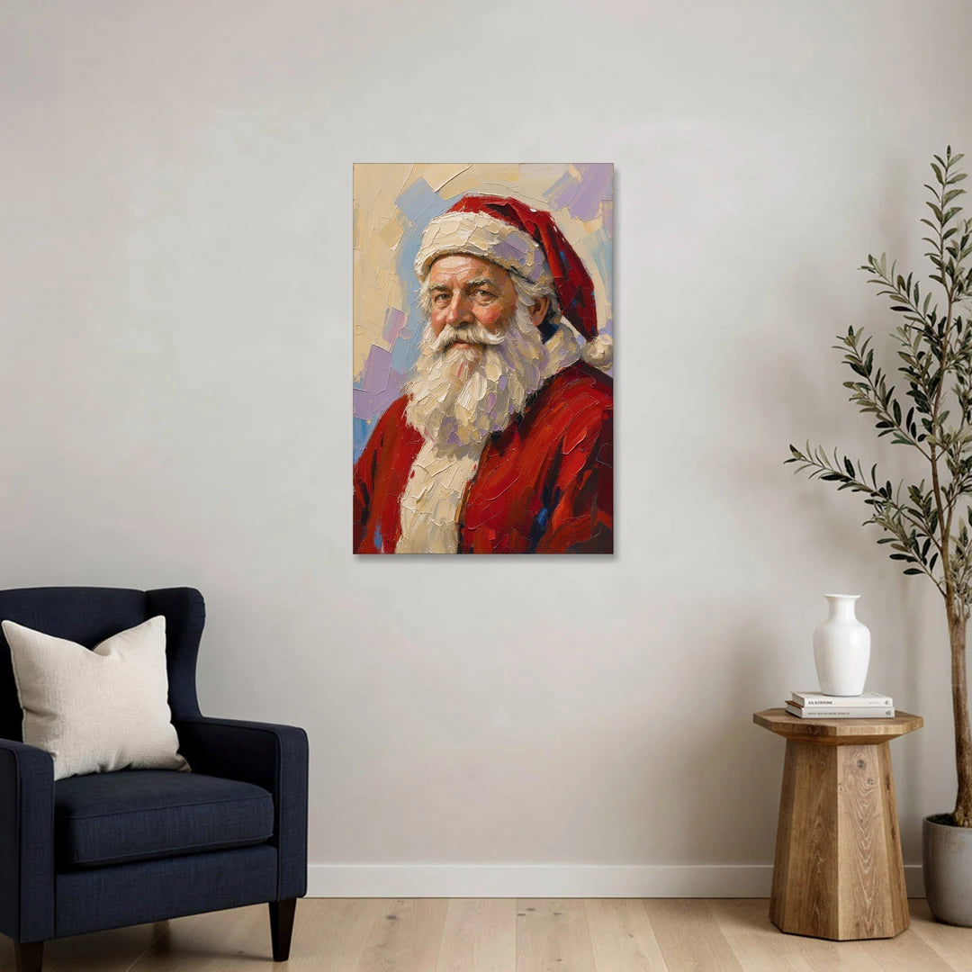 Santa Portrait Painting in Lavender and Red - Canvas Wall Art - Sofa - 24x36