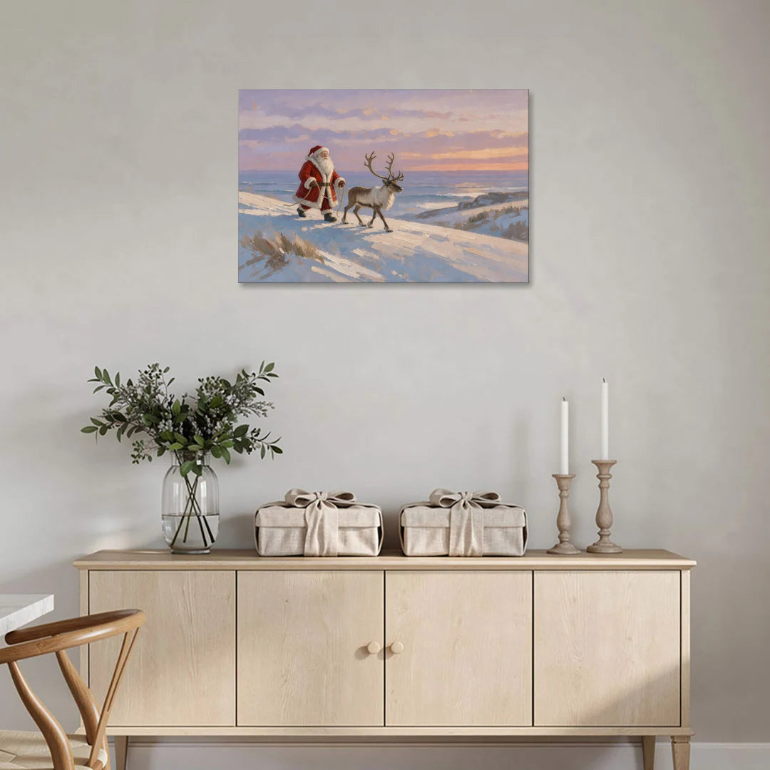 Santa and Reindeer at Twilight - Canvas Wall Art - Coffee Table - 36x24