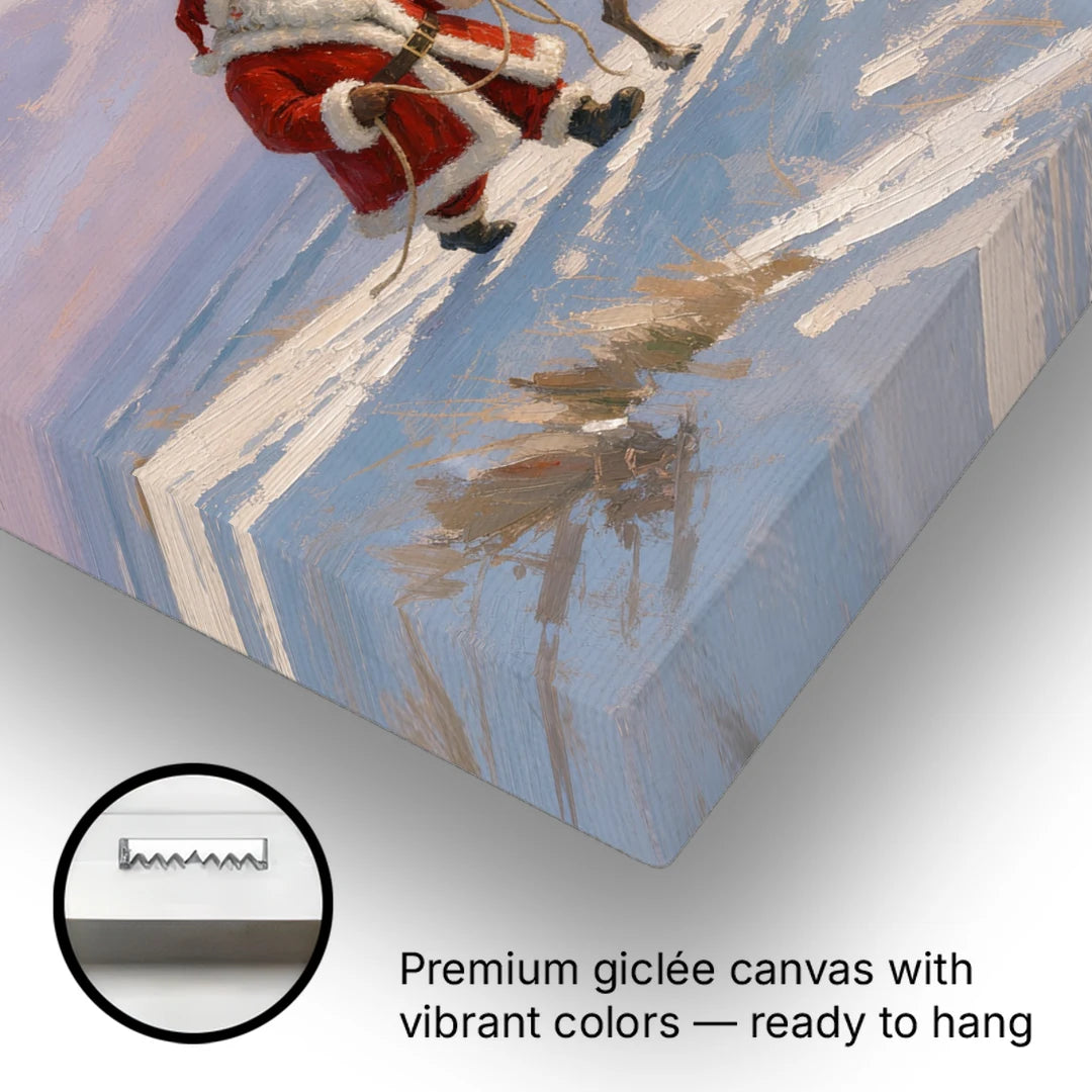 Santa and Reindeer at Twilight - Canvas Wall Art - Gallery Wrap Corner