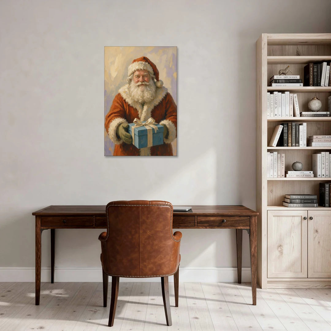 Santa with the Blue Gift - Canvas Wall Art - Office - 24x36