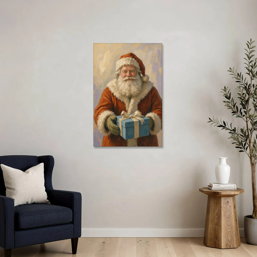 Santa with the Blue Gift - Canvas Wall Art - Sofa - 24x36