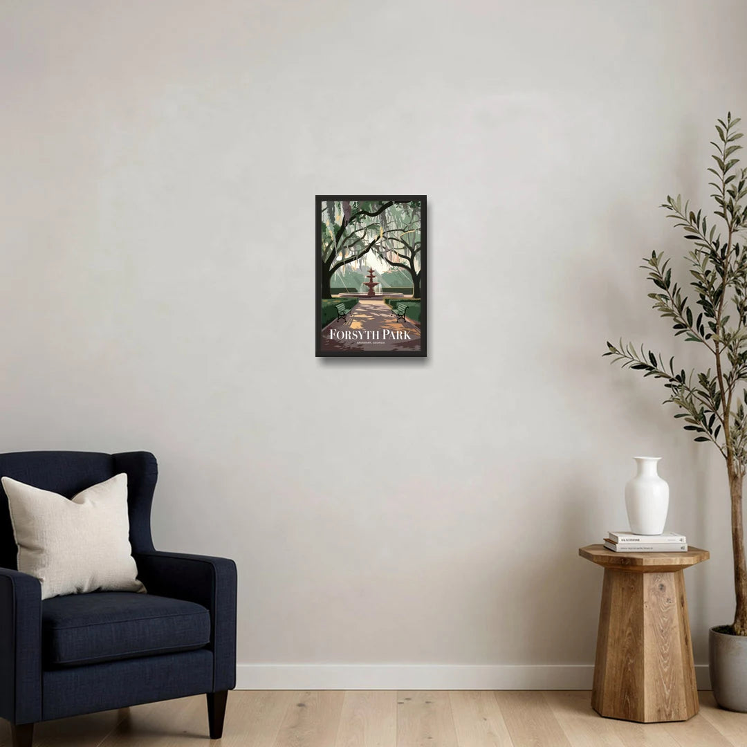 Savannah Forsyth Park Pathway - Black Framed Canvas Wall Art - Sofa - 12x18
