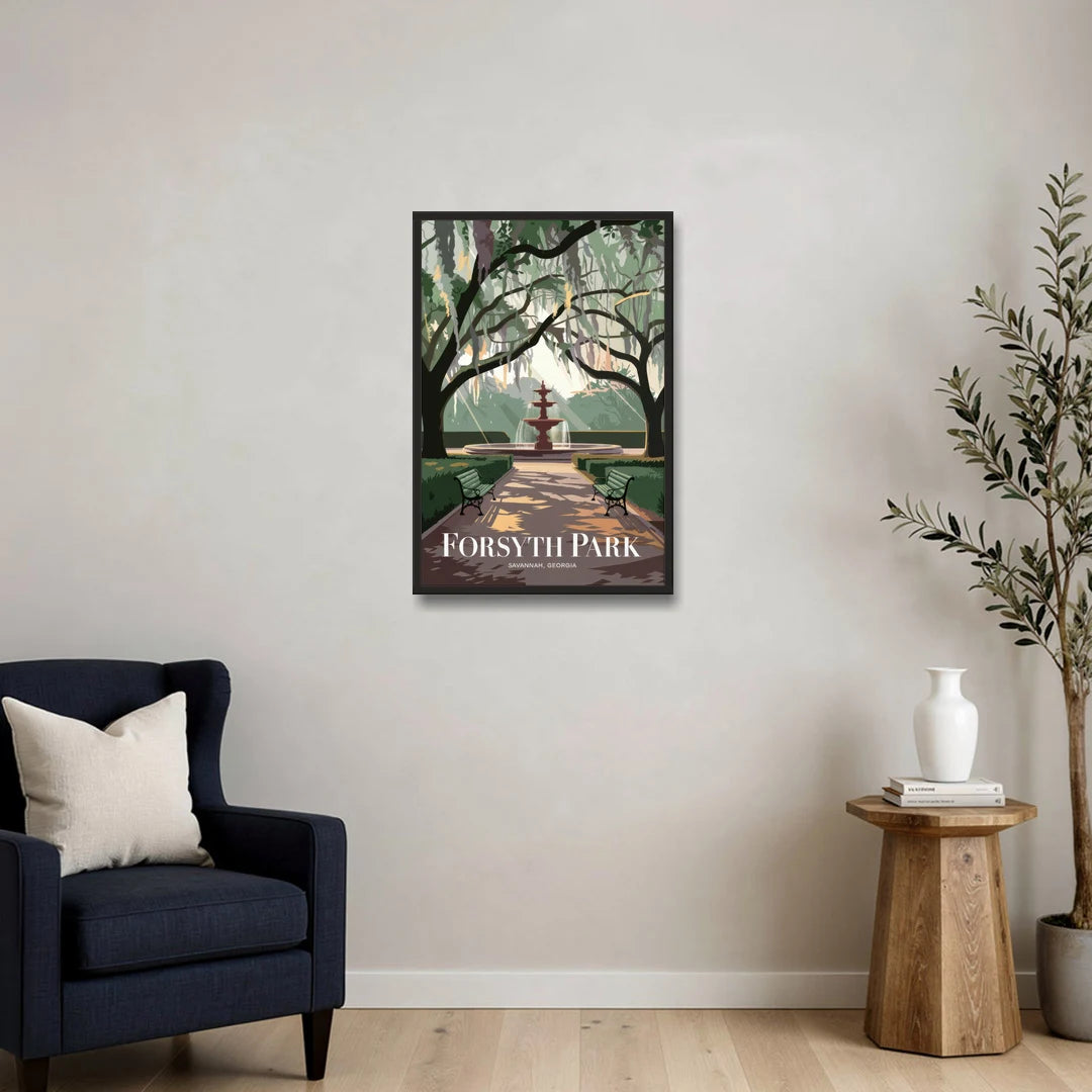 Savannah Forsyth Park Pathway - Black Framed Canvas Wall Art - Sofa - 20x30