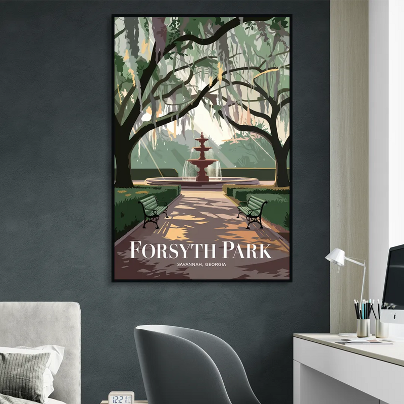Savannah Forsyth Park Pathway Sitting Room - Black Canvas Wall Art