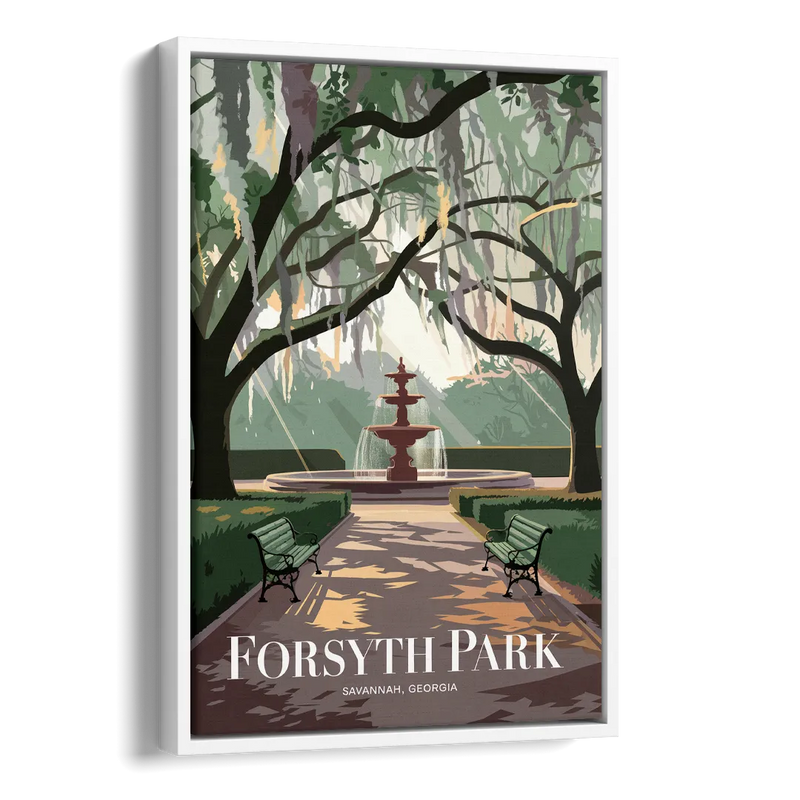 Savannah Forsyth Park Pathway Side - White Canvas Wall Art
