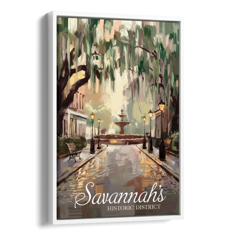 Savannah Historic District Charm Side - White Canvas Wall Art