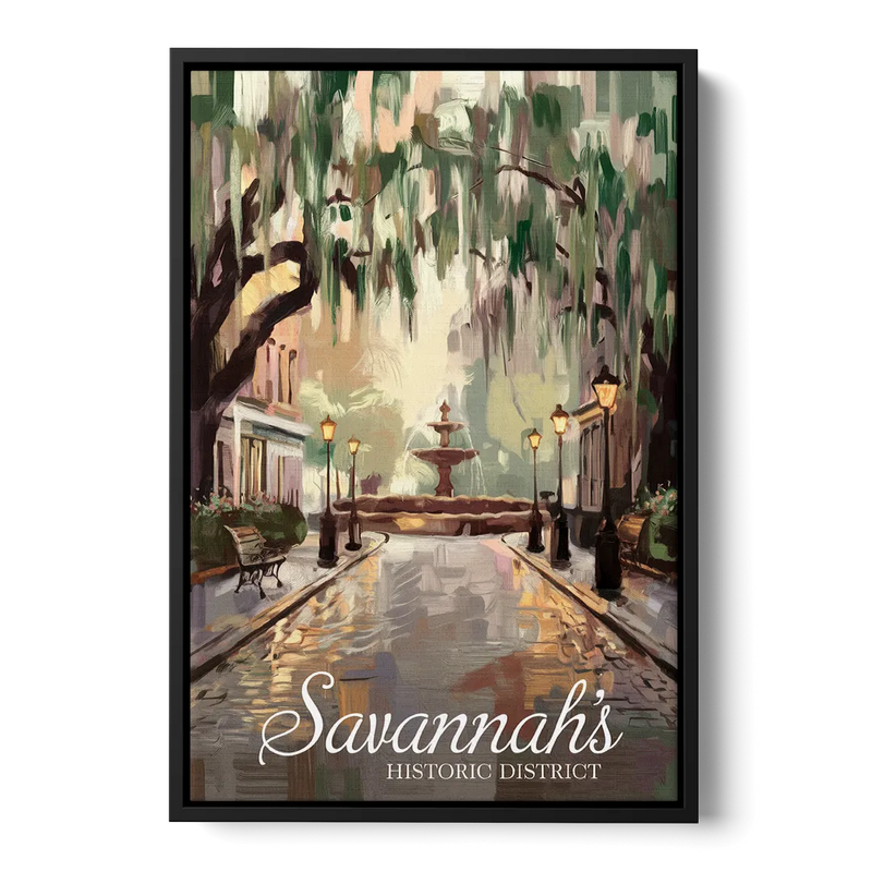 Savannah Historic District Charm Front - Black Canvas Wall Art