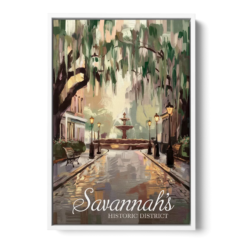 Savannah Historic District Charm Front - White Canvas Wall Art