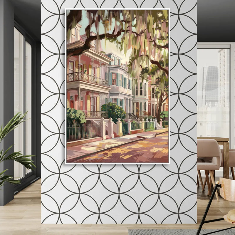 Savannah Historic Homes Sitting Room - White Canvas Wall Art