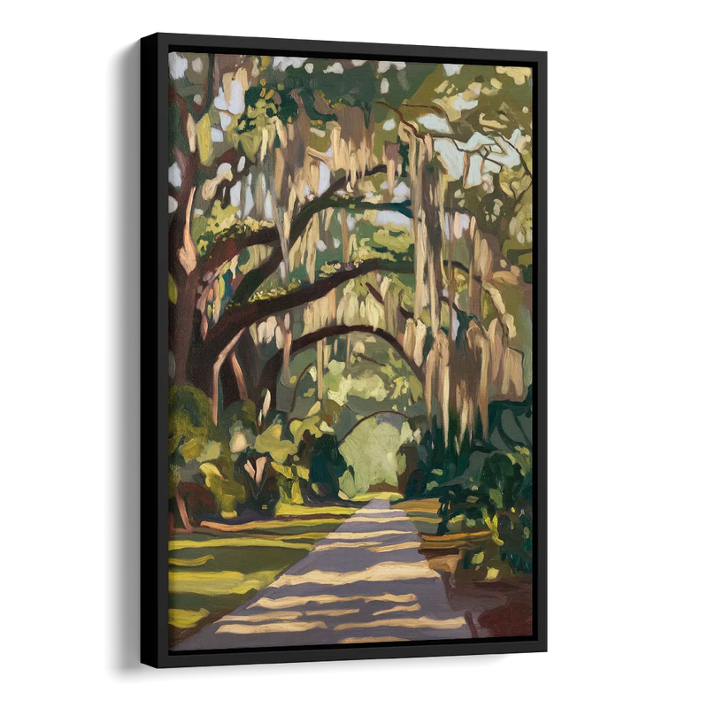 Savannah Oak Trees and Moss Side - Black Canvas Wall Art