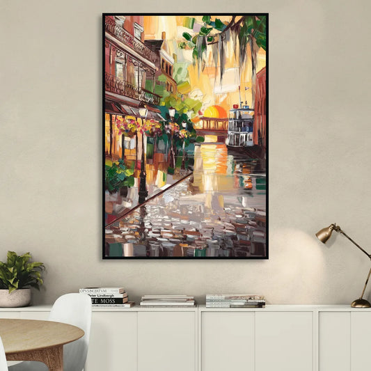 Savannah River Street Vibes Living Room - Black Canvas Wall Art