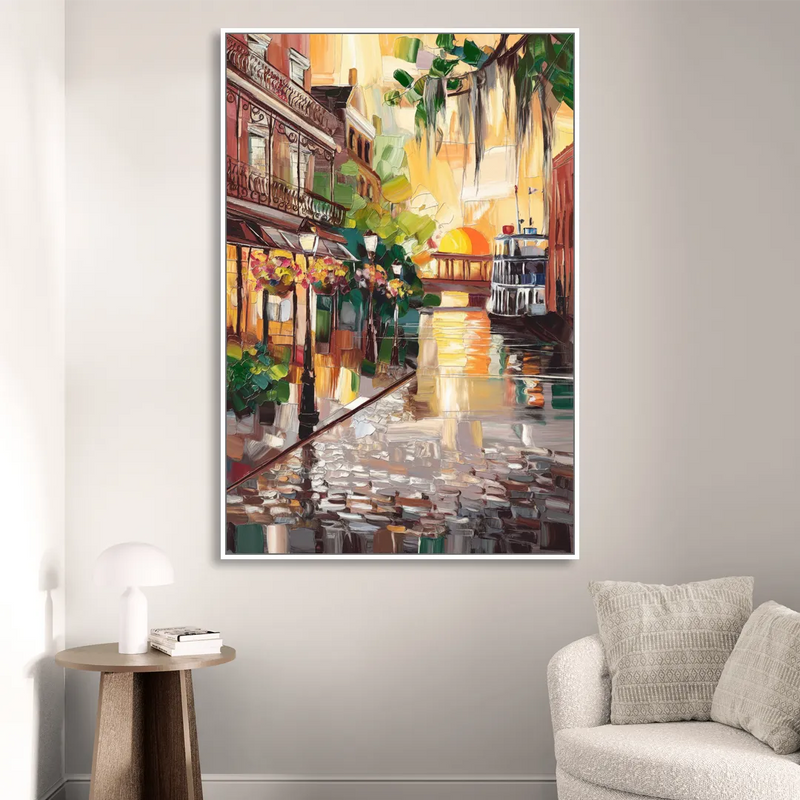 Savannah River Street Vibes Living Room - White Canvas Wall Art