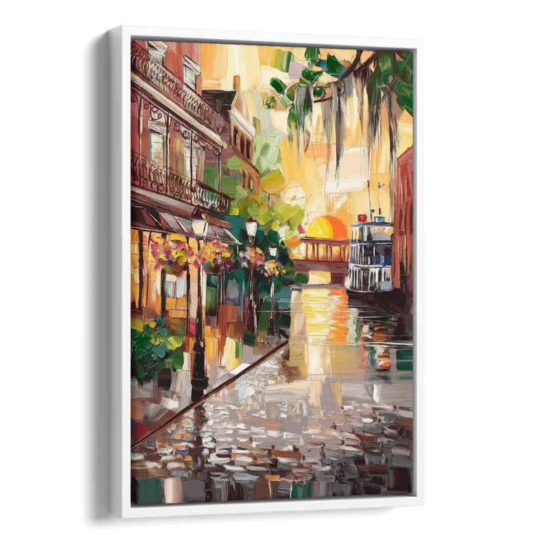 Savannah River Street Vibes Side - White Canvas Wall Art