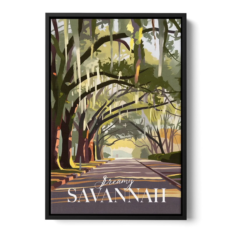 Savannah Spanish Moss Streets Front - Black Canvas Wall Art