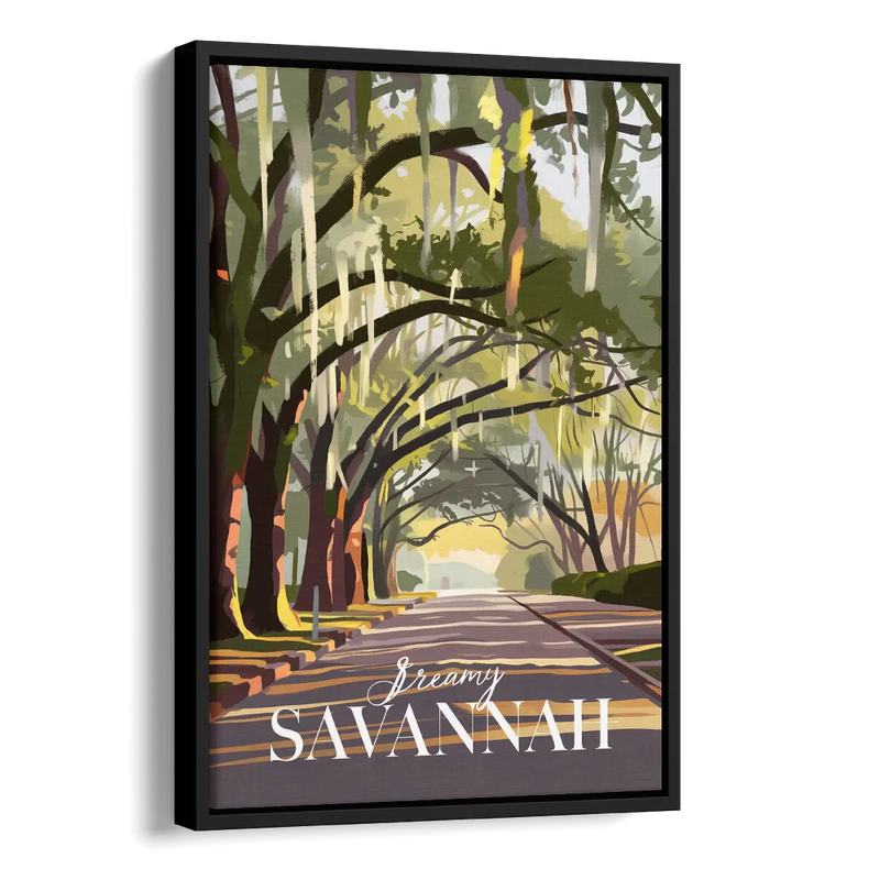 Savannah Spanish Moss Streets Side - Black Canvas Wall Art