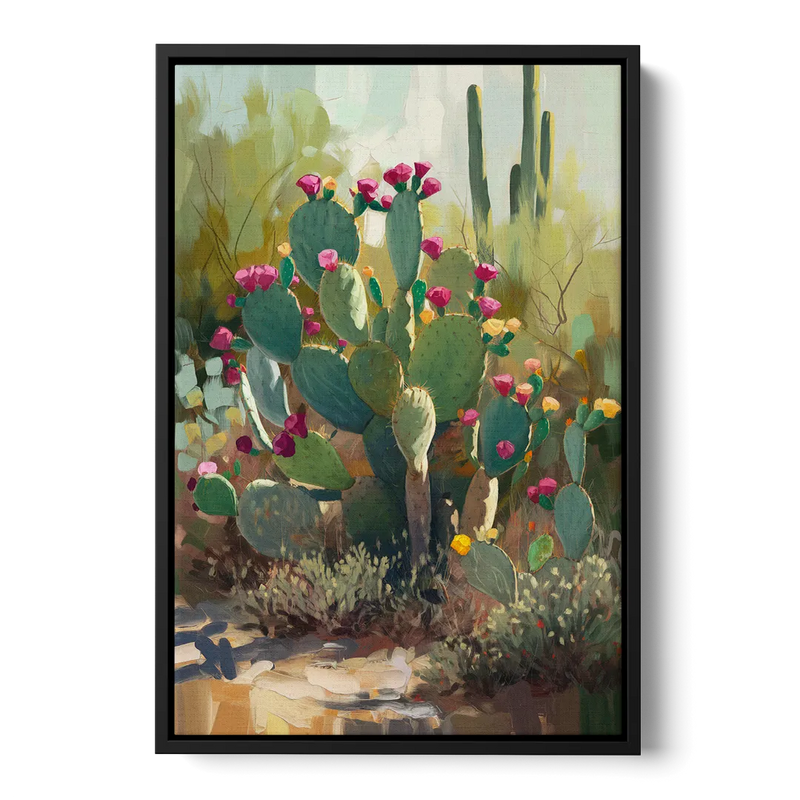 Scottsdale Cactus Bloom Front - Black Canvas Wall Art