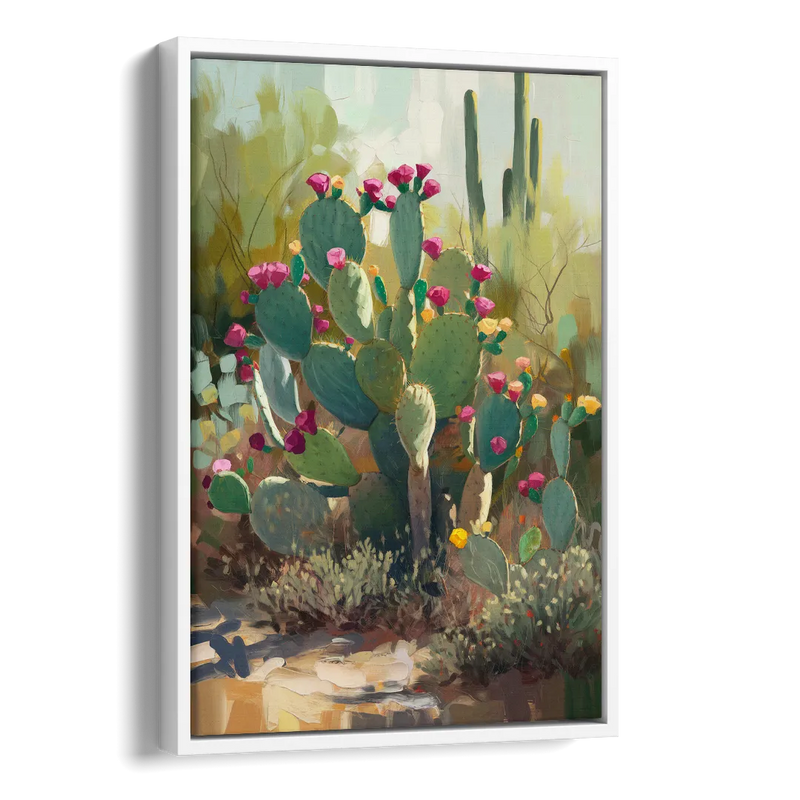 Scottsdale Cactus Bloom Side - White Canvas Wall Art