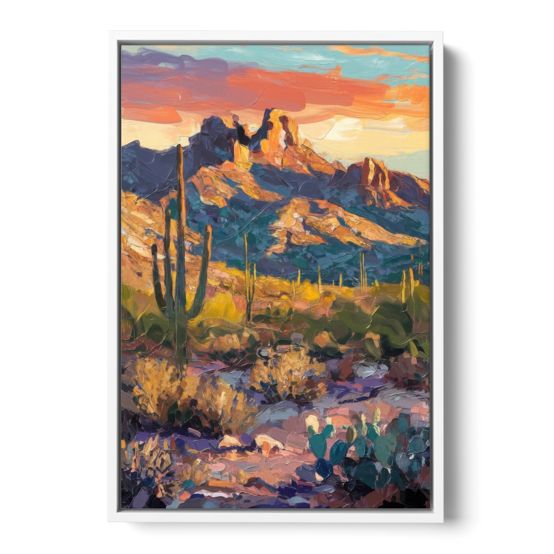 Scottsdale Mountain Views - White Framed Canvas Wall Art - Front