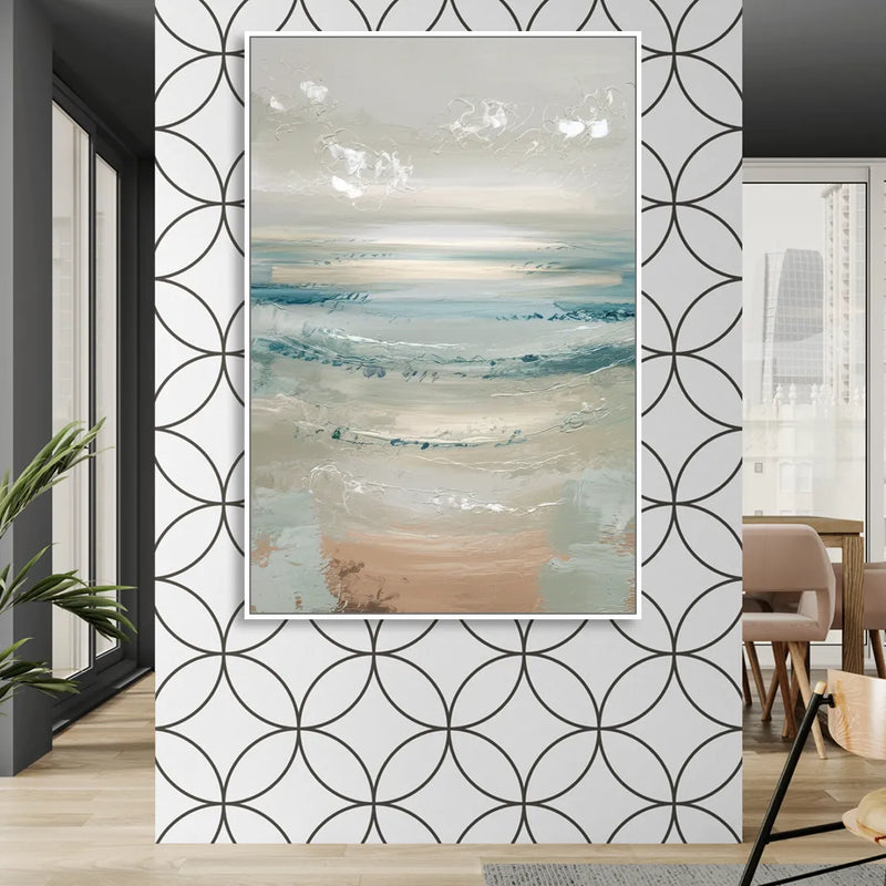 Seaside Blue Horizon Living Room - White Canvas Wall Art