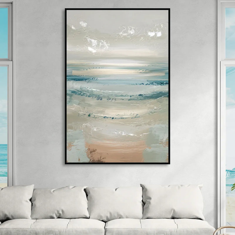 Seaside Blue Horizon Living Room - Black Canvas Wall Art