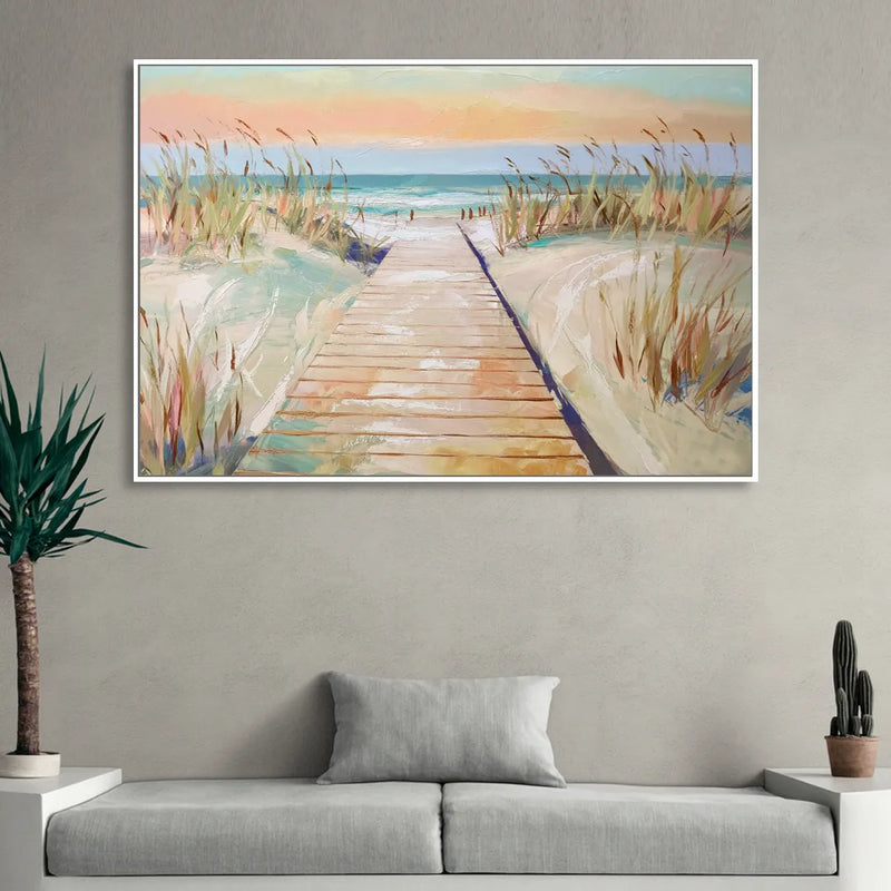 Seaside Boardwalk Dreams Sitting Room - White Canvas Wall Art