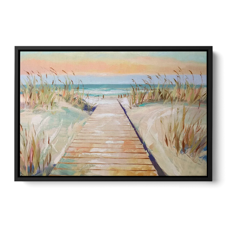 Seaside Boardwalk Dreams Front - Black Canvas Wall Art