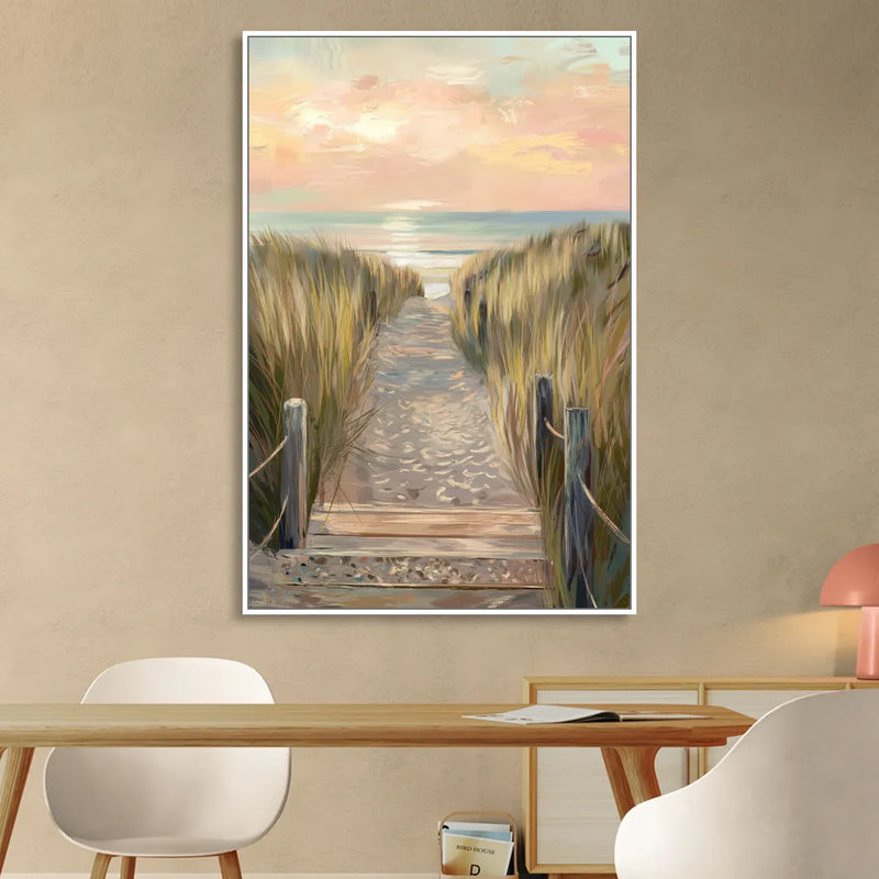 Seaside Coastal Path Sitting Room - White Canvas Wall Art