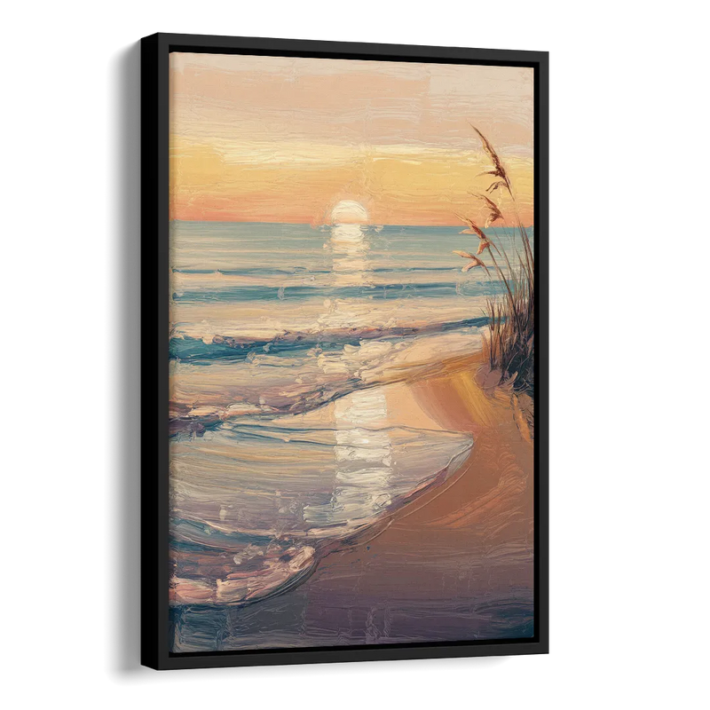 Seaside Coastal Sunrise Side - Black Canvas Wall Art