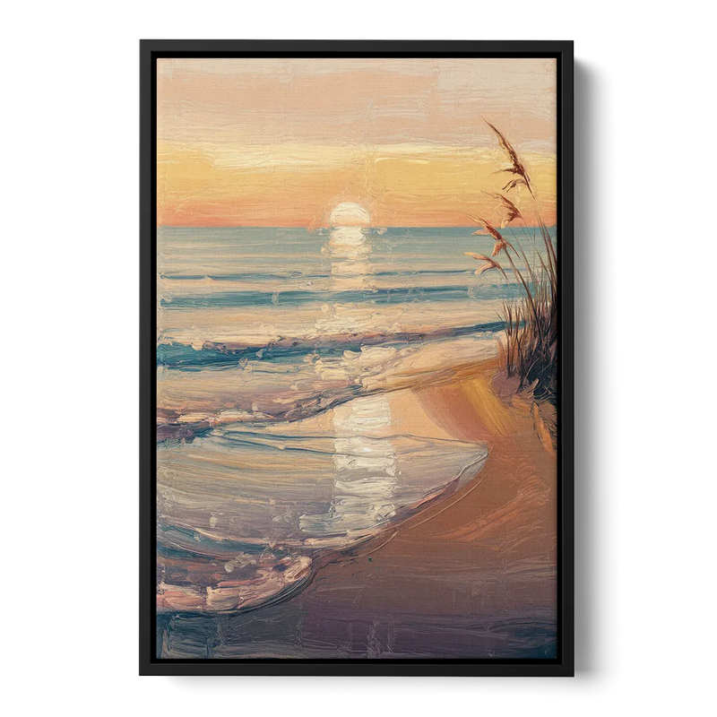 Seaside Coastal Sunrise Front - Black Canvas Wall Art