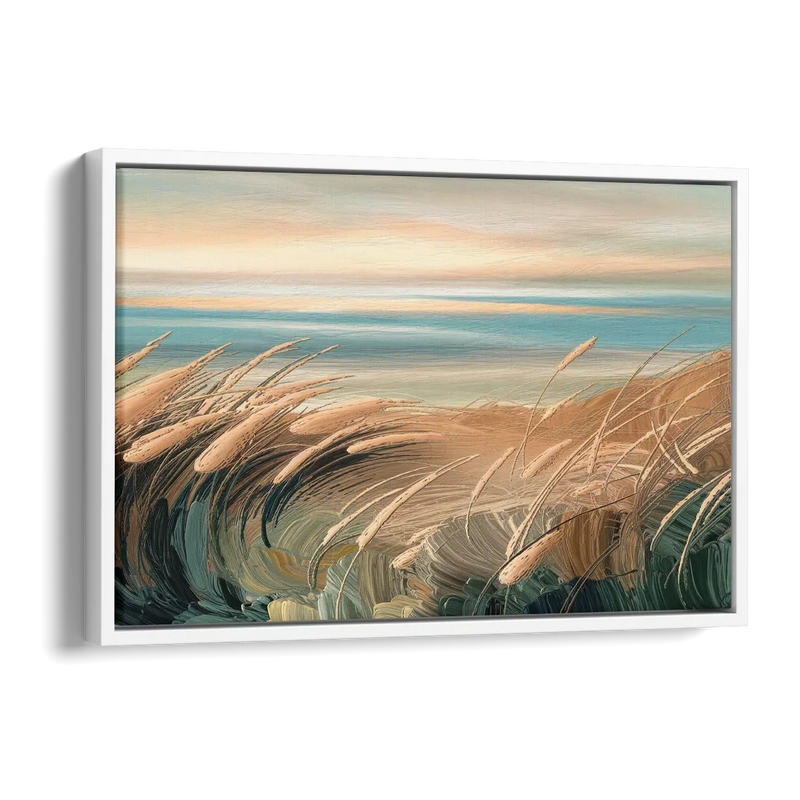 Seaside Dunes And Grass Side - White Canvas Wall Art