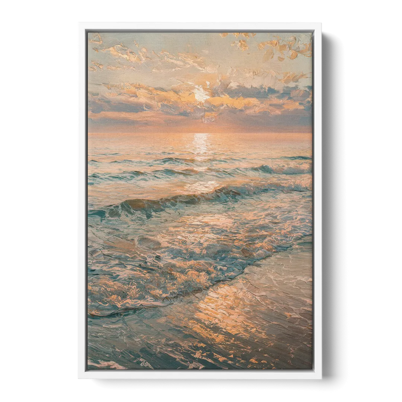 Seaside Golden Hour Front - White Canvas Wall Art