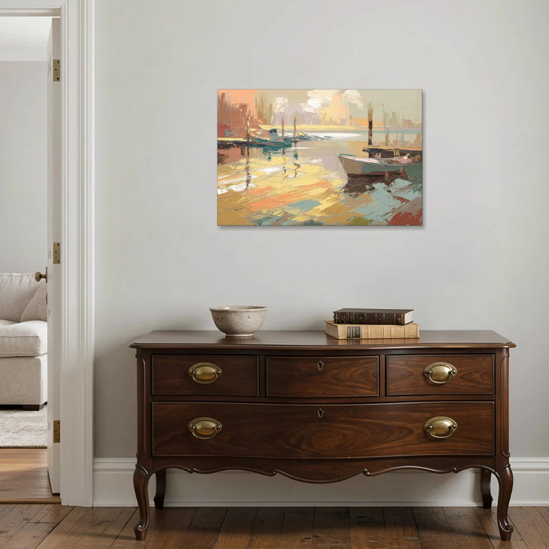 Seaside Harbor Reflections - Canvas Wall Art - Coffee Table - 36x24