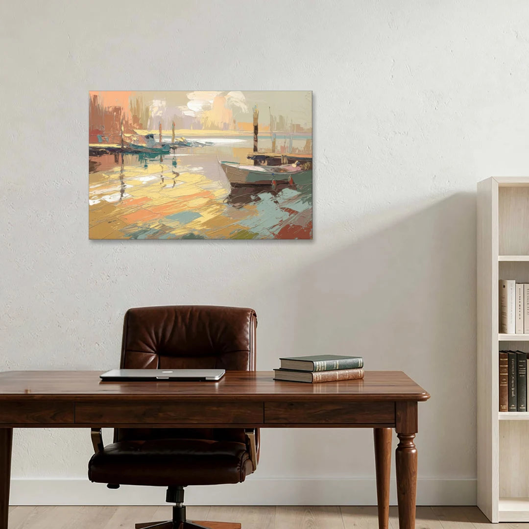 Seaside Harbor Reflections - Canvas Wall Art - Office - 36x24