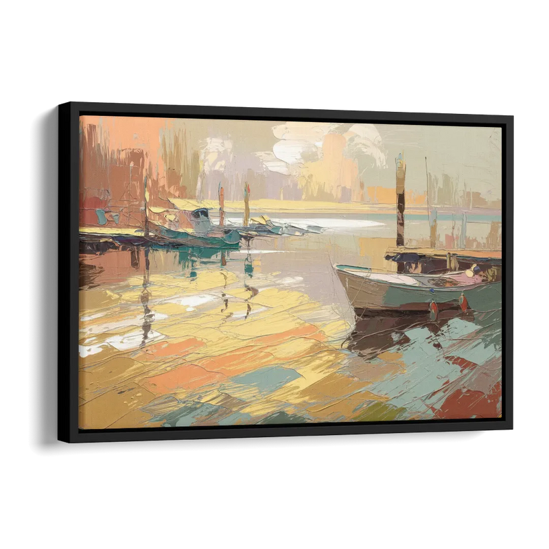 Seaside Harbor Reflections Side - Black Canvas Wall Art