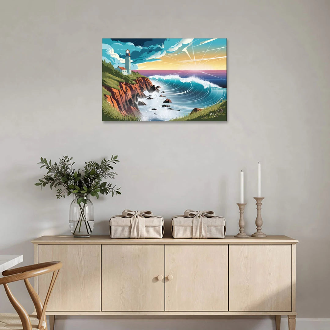 Seaside Lighthouse View - Canvas Wall Art - Coffee Table - 36x24