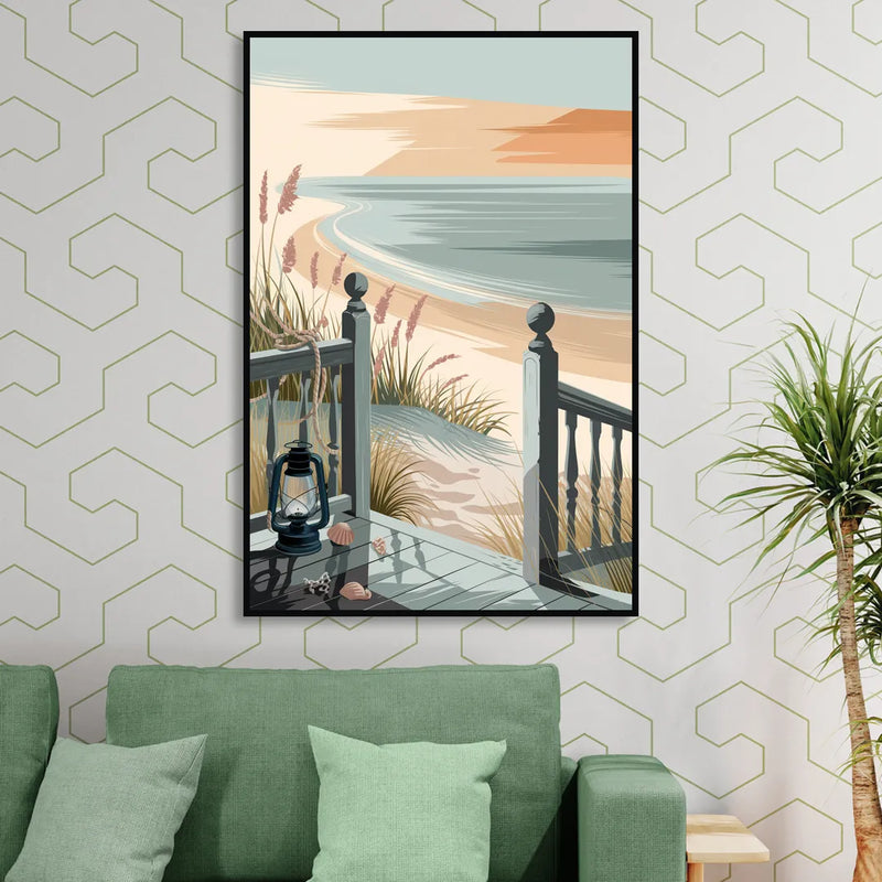 Seaside Nautical Charm Living Room - Black Canvas Wall Art
