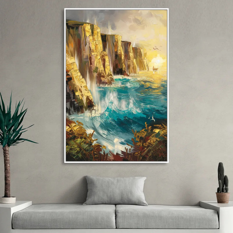 Seaside Rocky Cliffs Sitting Room - White Canvas Wall Art