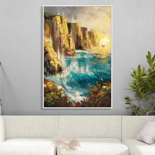 Seaside Rocky Cliffs Living Room - White Canvas Wall Art