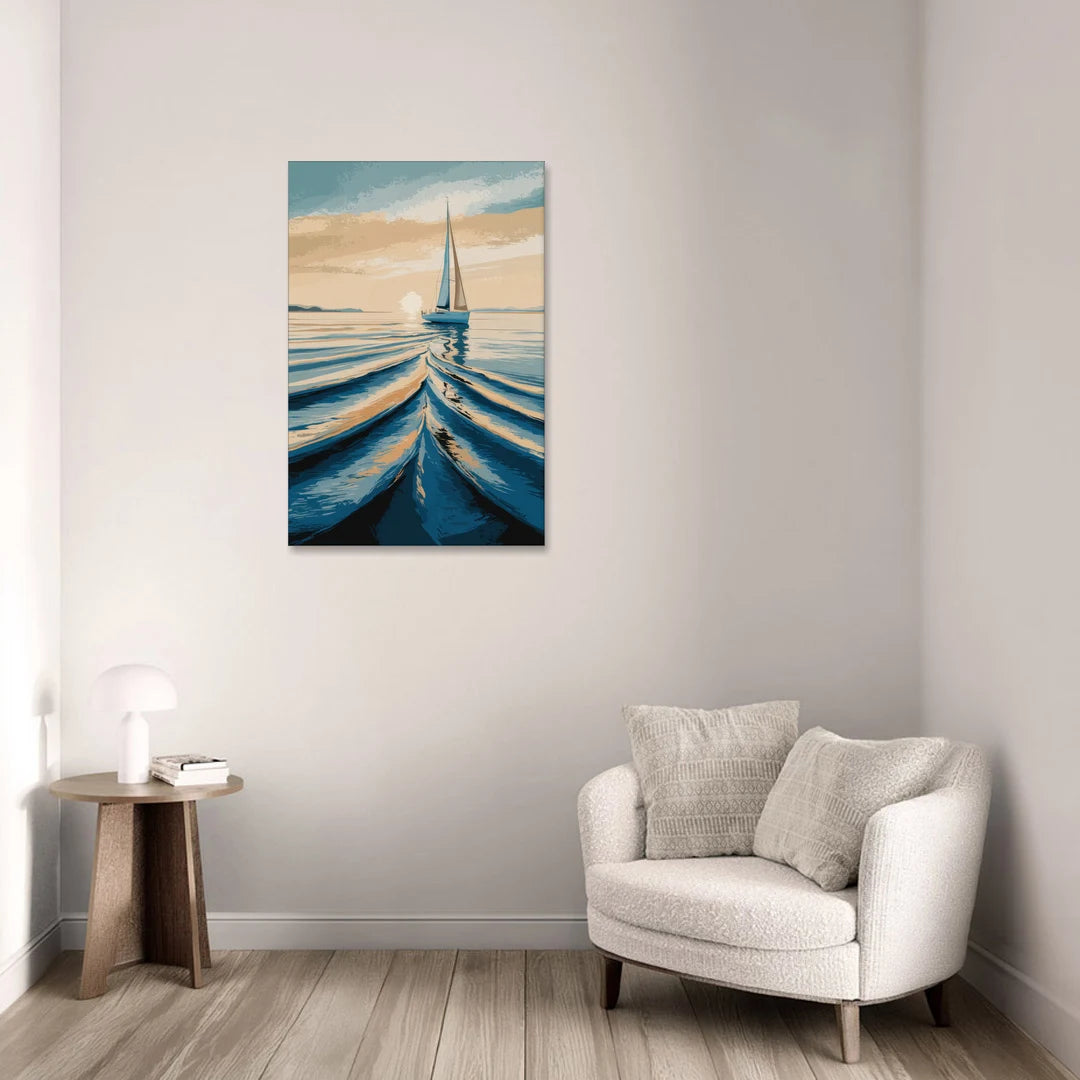 Seaside Sailboat Horizon - Canvas Wall Art - Sofa - 24x36