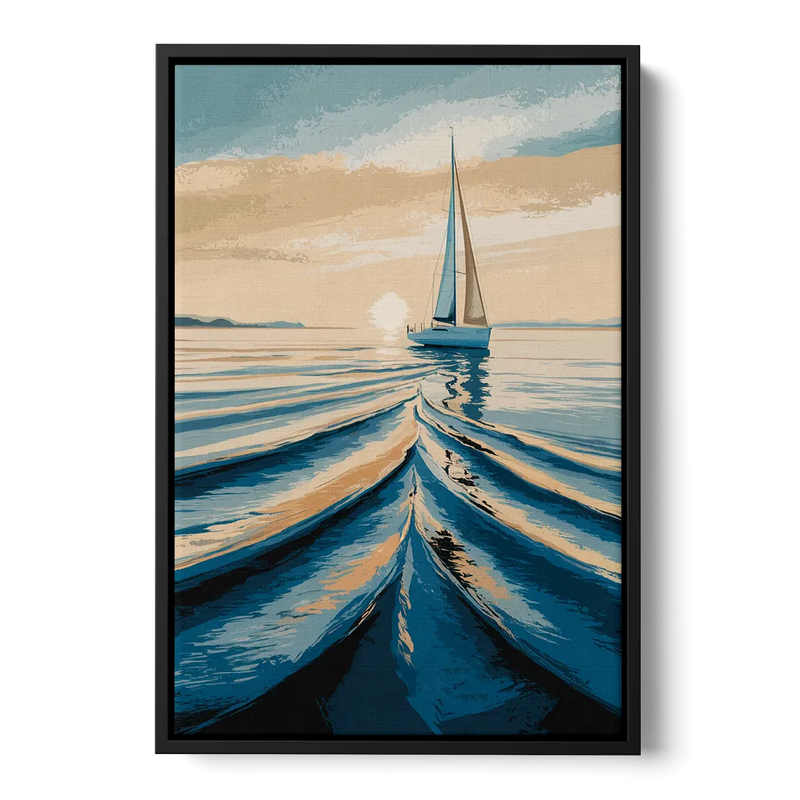 Seaside Sailboat Horizon Front - Black Canvas Wall Art
