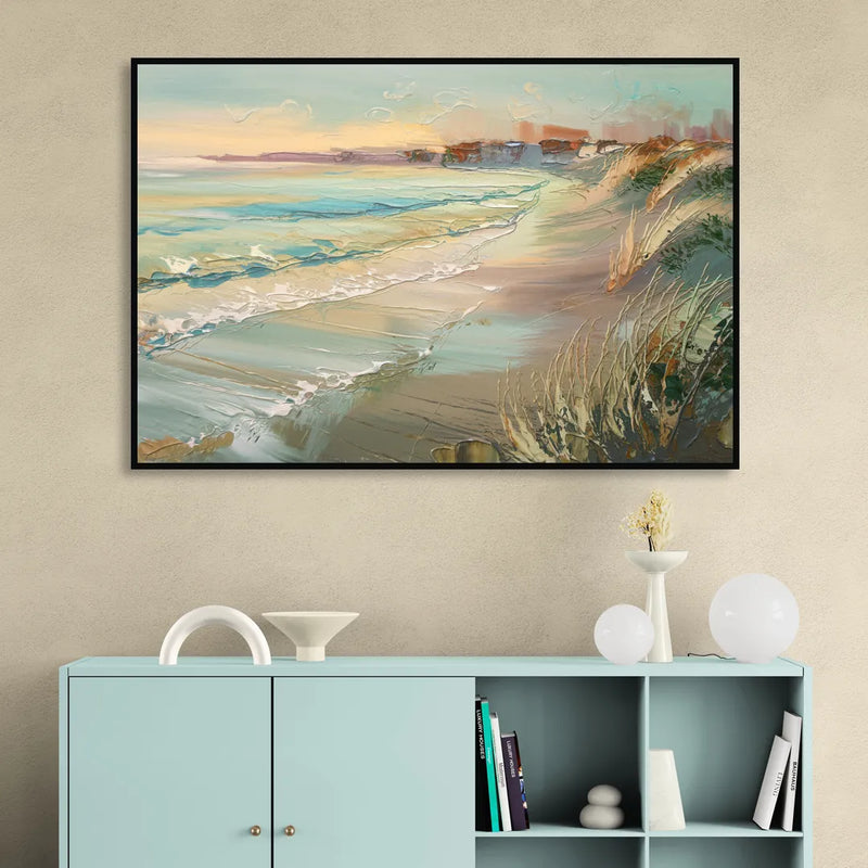Seaside Shoreline Escape Living Room - Black Canvas Wall Art