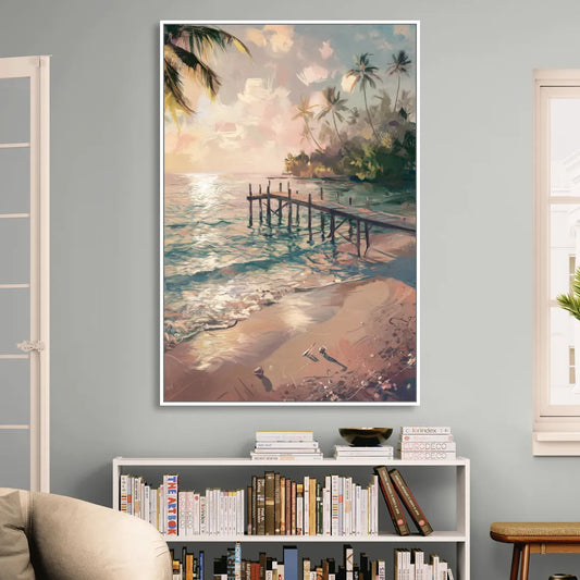Seaside Tranquil Waters Living Room - White Canvas Wall Art