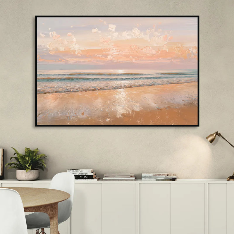 Seaside Waves And Sand Living Room - Black Canvas Wall Art