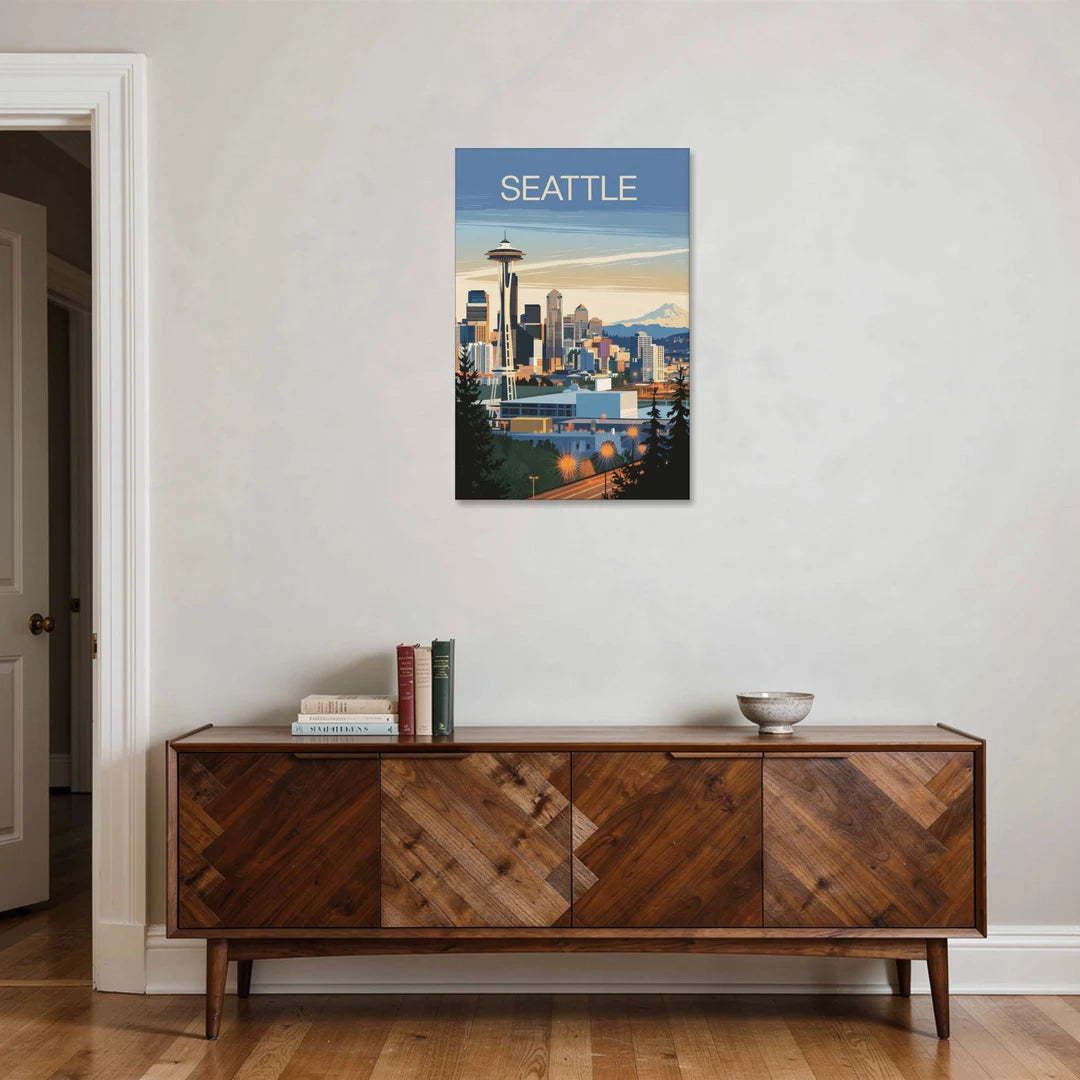 Seattle City at Dusk - Canvas Wall Art - Coffee Table - 24x36